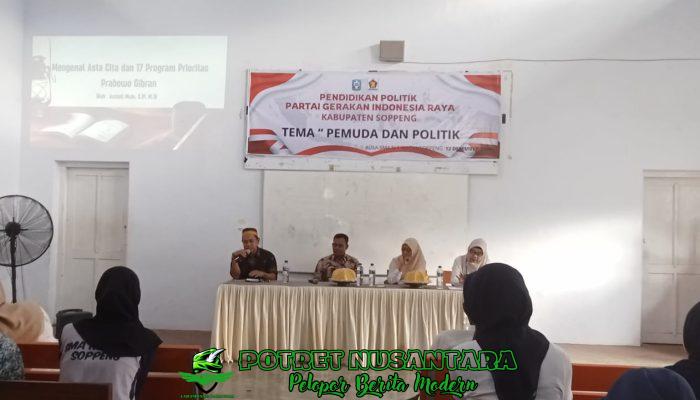 MEMBINCANG SOAL PEMUDA DAN POLITIK, DPC PARTAI GERINDRA KABUPATEN SOPPENG MENYELENGGARAKAN PENDIDIKAN POLITIK BAGI PENGURUS OSIS DAN MPK SMAN 1 WATANSOPPENG