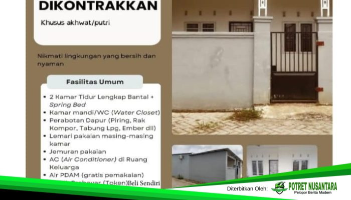Rumah Kontrakan Khusus Akhwat di Samata Gowa Ditawarkan Rp16 Juta per Tahun, Fasilitas Lengkap dan Bebas Uang Jaminan