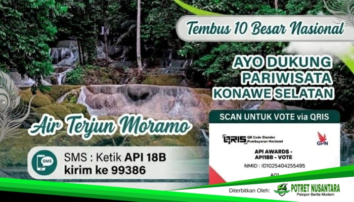 Air Terjun Moramo Bikin Bangga Masuk 10 Besar Destinasi “Surga Tersembunyi” API Awards 2026, Warga Konawe Selatan Diajak Serbu Voting