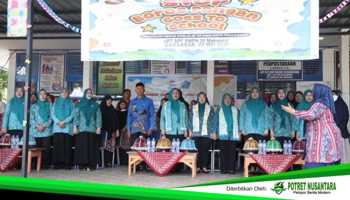 TP PKK Makassar Bagi 600 Kotak Makan Gratis ke Siswa SMP, Kampanye Stop Boros Pangan Jadi Sorotan