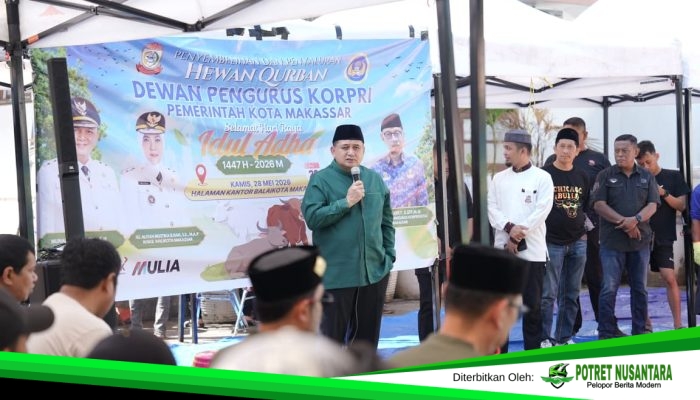 Semangat Gotong Royong, KORPRI Makassar Sembelih 9 Sapi Kurban Bagikan ke Petugas Kebersihan