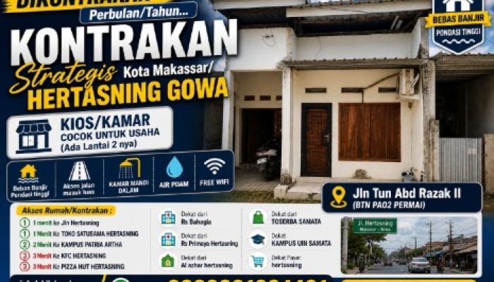 Kontrakan Strategis di Hertasning Gowa Ditawarkan, Cocok untuk Hunian dan Usaha
