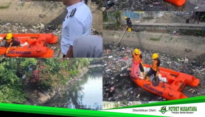 Kecamatan Makassar Bersama Tim Gabungan Bersihkan Sampah di Kanal Bara-Baraya Timur