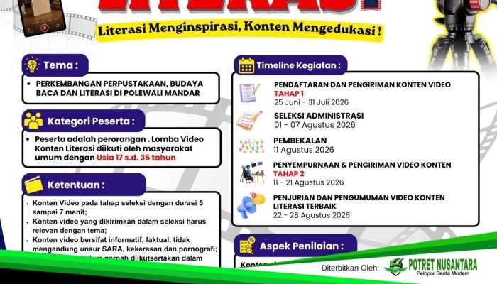 Timeline Lomba Video Konten Literasi 2026 di Polman Berubah, Penjurian Digelar Akhir Agustus