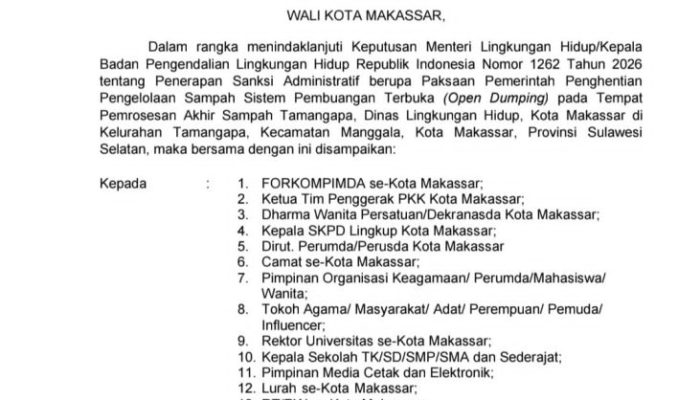 Instruksi Wali Kota Makassar Nomor 3 Tahun 2026: Pemilahan Sampah Wajib Dimulai dari Sumber